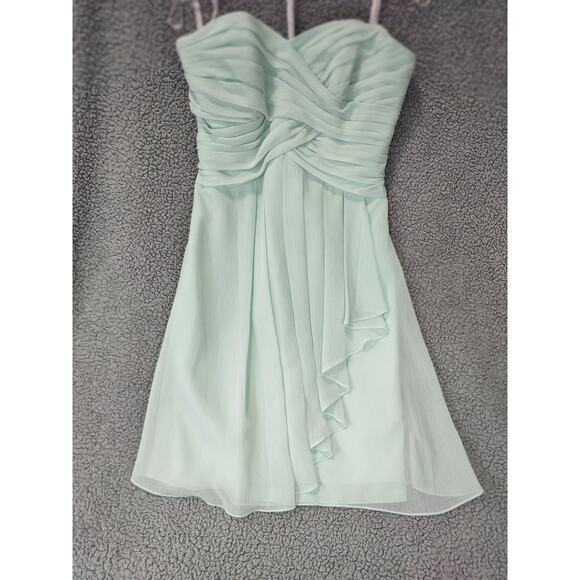 David's Bridal Dresses Short Crinkle Chiffon Dress Cascade Front strapless sz 8 - Picture 2 of 14
